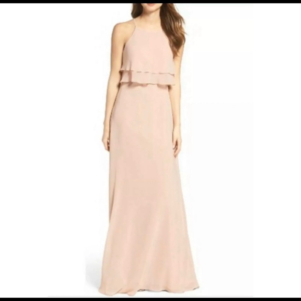 Jenny Yoo Charlie Ruffle Bodice Gown, sz 4 light cream pink
